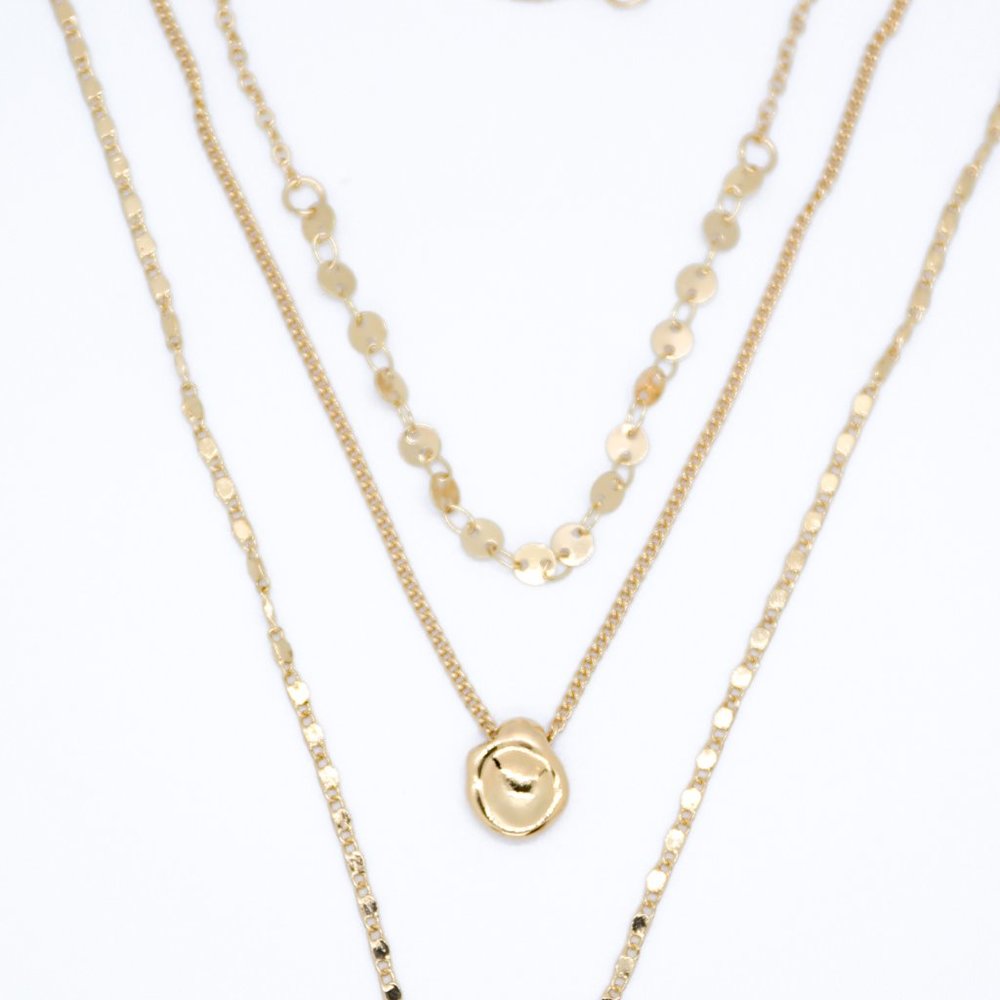 Triple Layered Gold - Green Gem Drop Necklace - Picture 3 of 6
